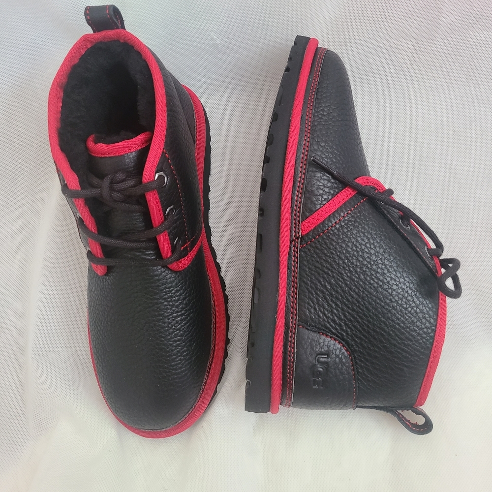 UGG Men's Neumel Leather Ankle Boots in Black/Red Sz 8 & 14
